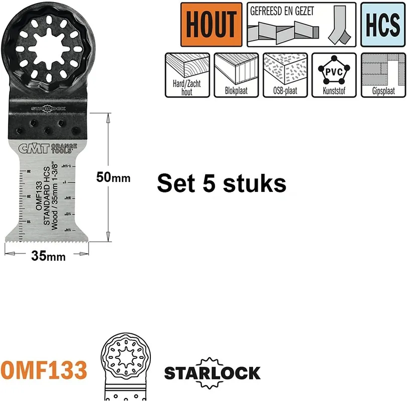 CMT OMF133-X5 Lame de scie multitool pour bois 35 mm 5 pièces