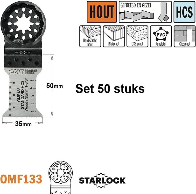 CMT OMF133-X50 Lame de scie multitool pour bois 35 mm 50 pièces
