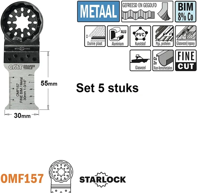 CMT OMF157-X5 Lame de scie multi-outils à coupe fine pour métal 30 mm 5 Pièces