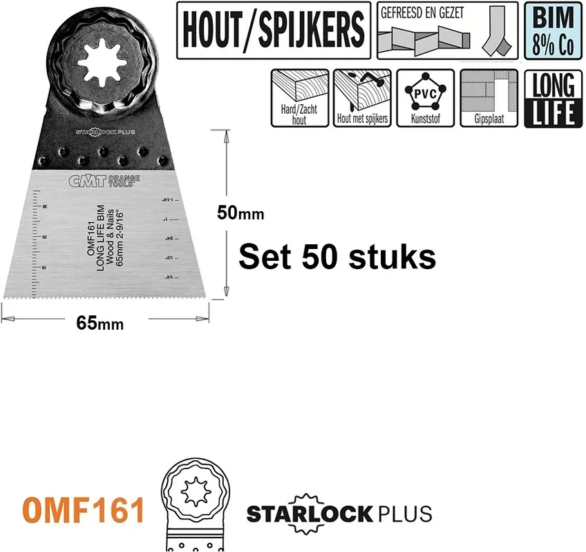 CMT OMF161-X50 Lame de scie multitool pour bois avec clous 65 mm 50 Pièces