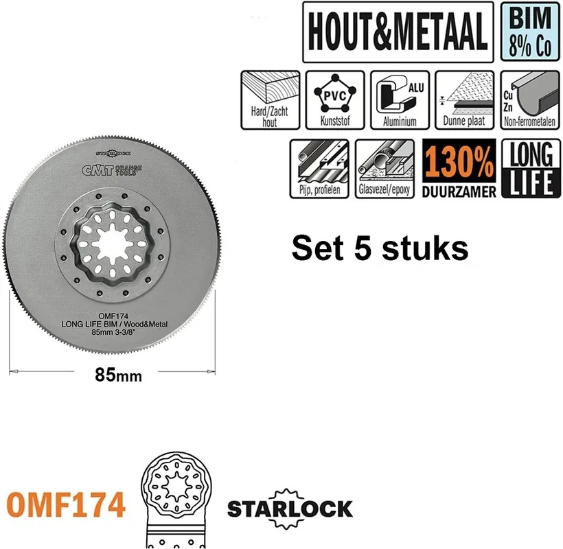 CMT OMF174-X5 Lame de scie ronde BIM pour métal et bois 85 mm 5 pièces