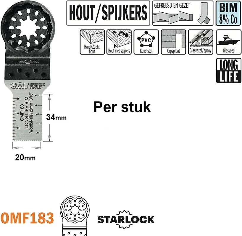 CMT OMF183-X1 Lame de scie multitool pour bois avec clous 20 mm 1 Pièce
