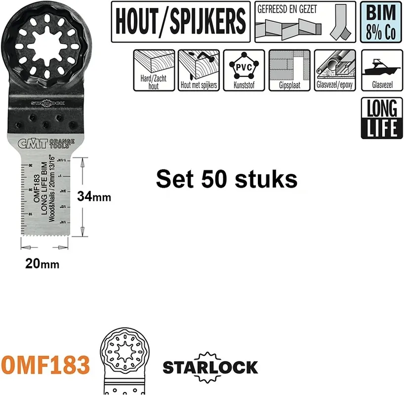 CMT OMF183-X50 Lame de scie multitool pour bois avec clous 20 mm 50 Pièces