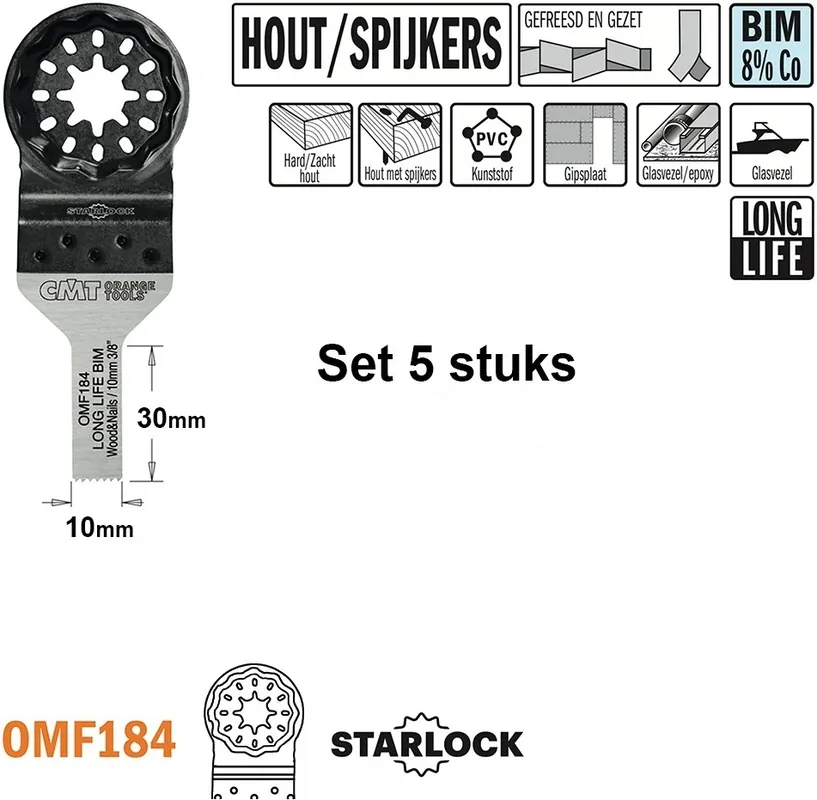 CMT OMF184-X5 Lame de scie multitool pour bois avec clous 10 mm 5 Pièces