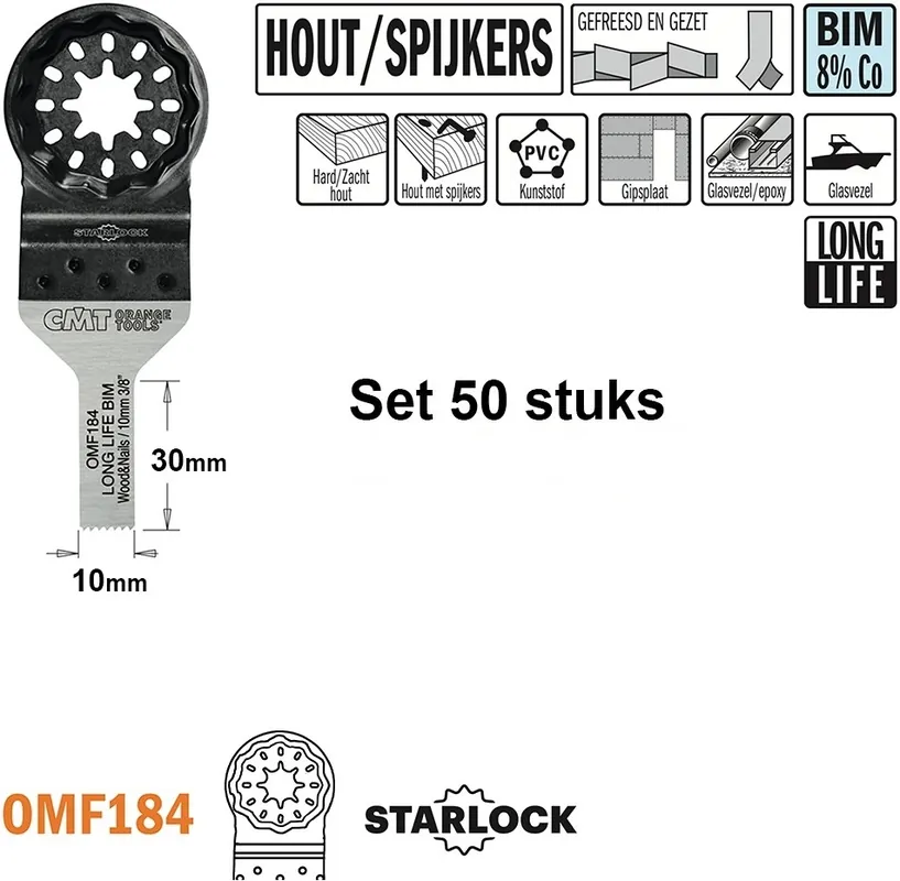 CMT OMF184-X50 Lame de scie multitool pour bois avec clous 10 mm 50 Pièces