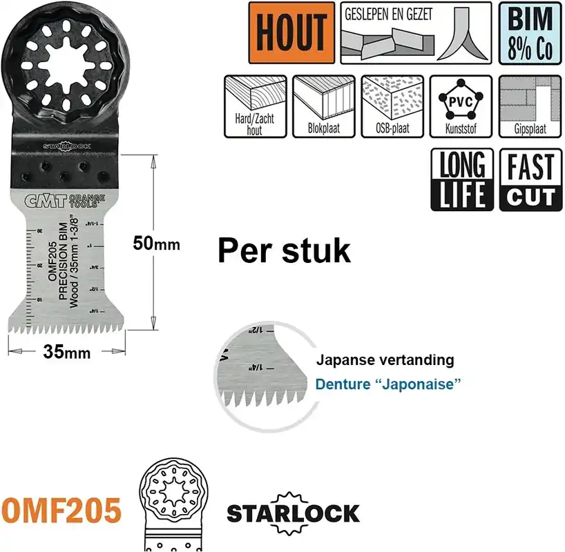 CMT OMF205-X1 Lame de scie multitool (dents japonaises) pour bois 35 mm 1 Pièce
