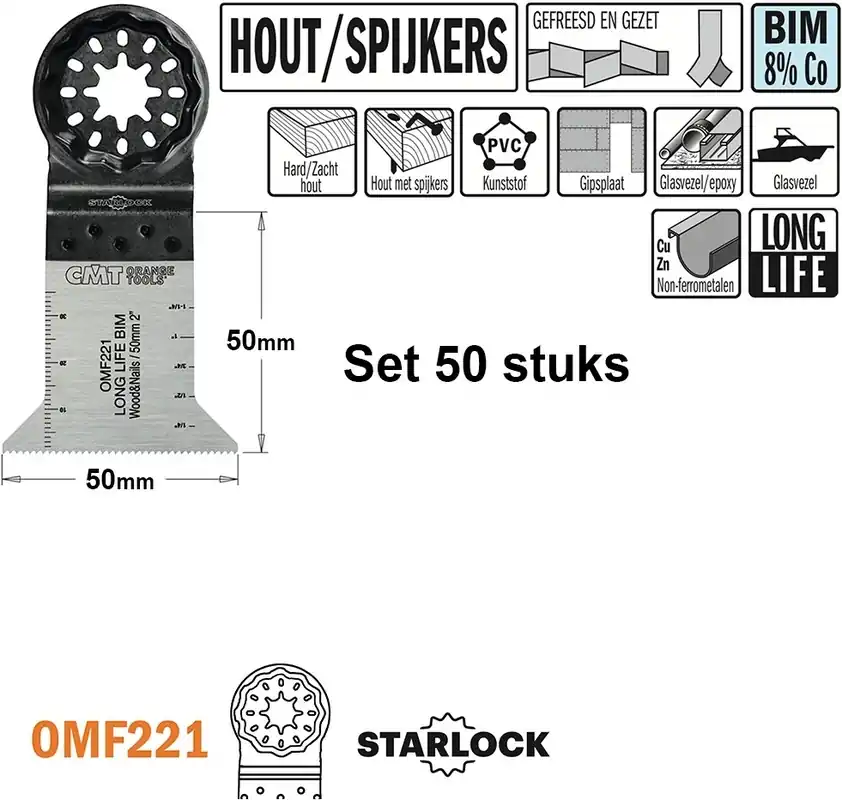 CMT OMF221-X50 Lame de scie multitool pour bois avec clous 50 mm 50 Pièces