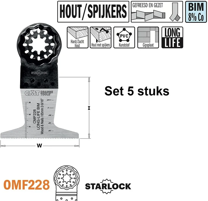 CMT OMF228-X5 Lame de scie multitool pour bois avec clous 65 mm 5 Pièces