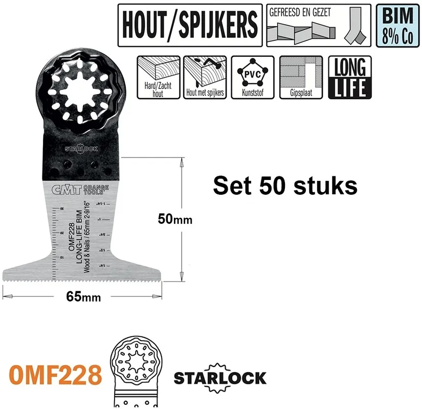 CMT OMF228-X50 Lame de scie multitool pour bois avec clous 65 mm 50 Pièces