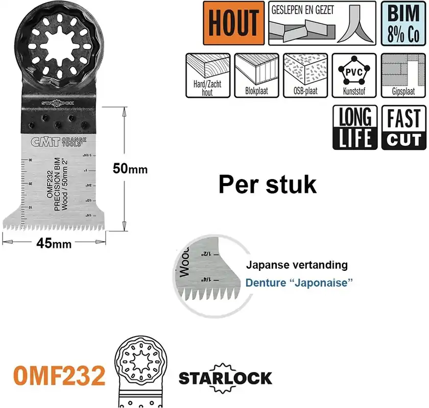 CMT OMF232-X1 Lame de scie multitool pour bois avec clous 45 mm 1 Pièce