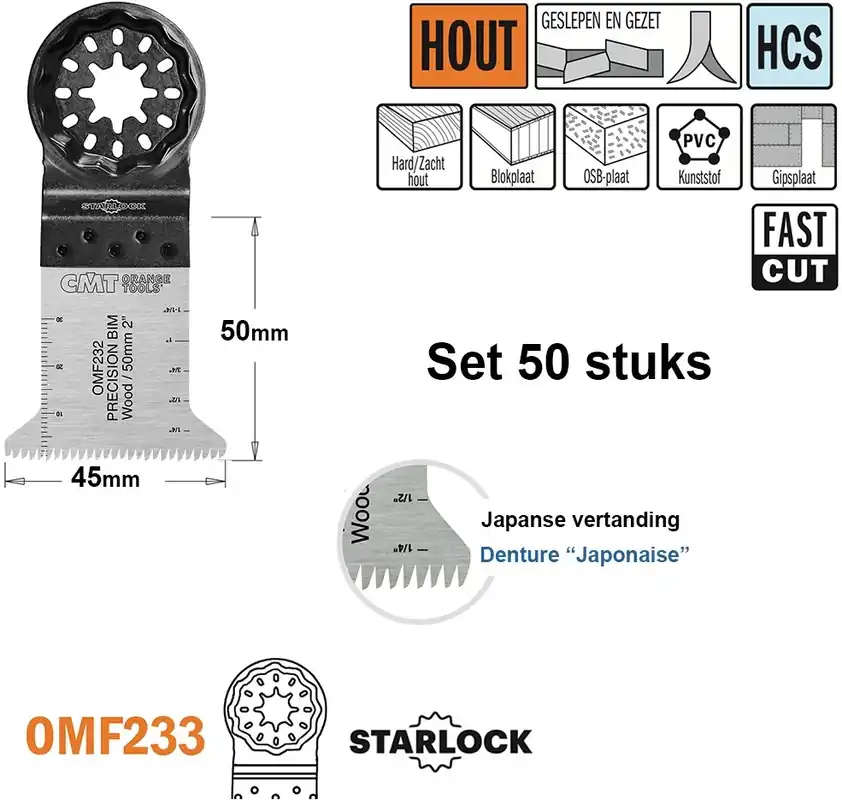 CMT OMF233-X50 Lame de scie multi-usages (dents japonaises) pour bois 45 mm 50 pièces