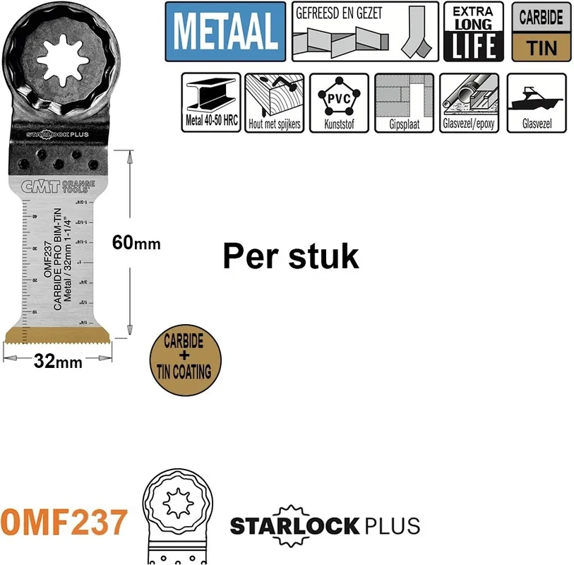 CMT OMF237-X1 Lame de scie multi-outils en acier inoxydable avec coupe fine 32 mm 1 Pièce