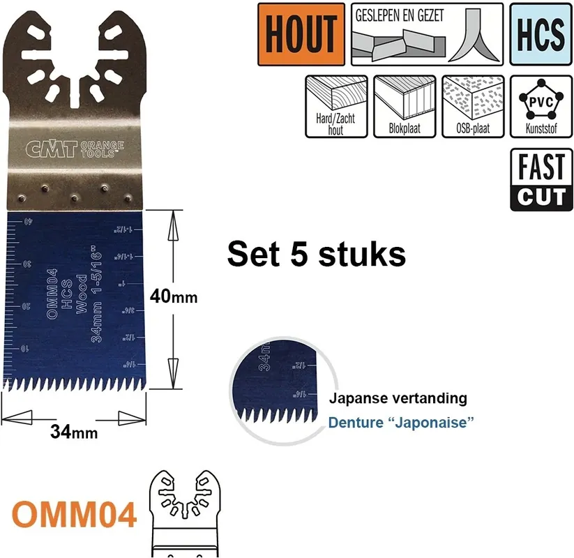 CMT OMM04-x5 0 Lame de scie multi-usages (dents japonaises) pour bois 34 mm 5 pièces