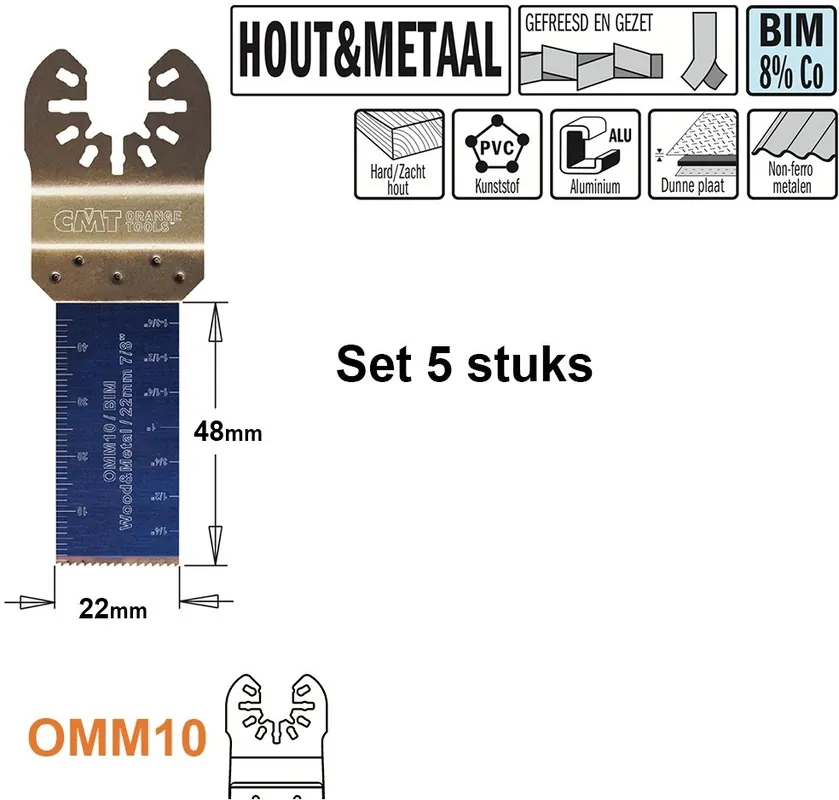 CMT OMM10-x5 Lame de scie multitool pour bois et métal 22 mm 5 pièces
