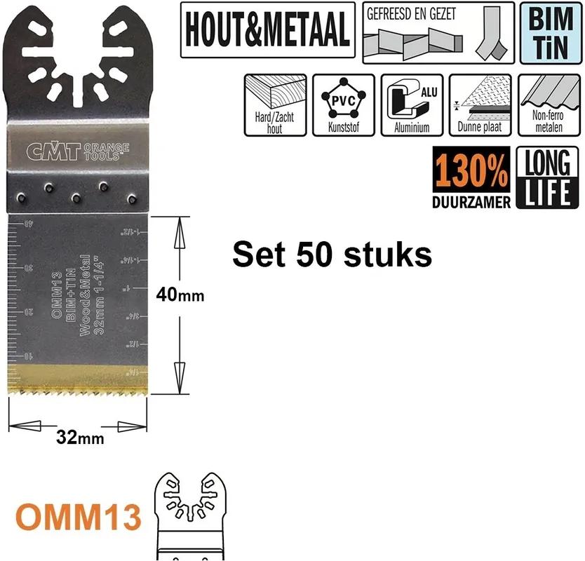 CMT OMM13-x50 Lame de scie multi-usages pour bois et métal 32 mm 50 pièces