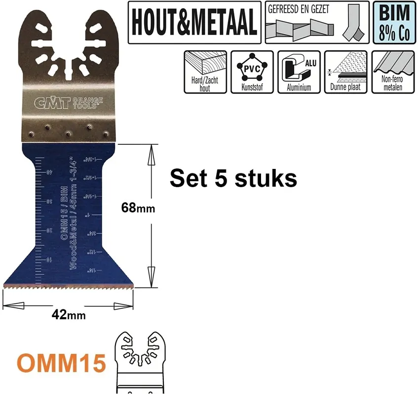 CMT OMM15-x5 Lame de scie multitool pour bois et métal 15 mm 5 pièces