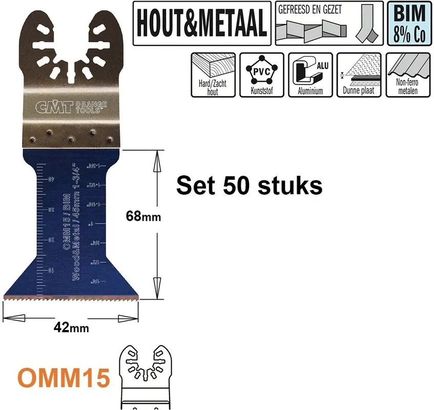 CMT OMM15-x50 Lame de scie multitool pour bois et métal 15 mm 50 pièces