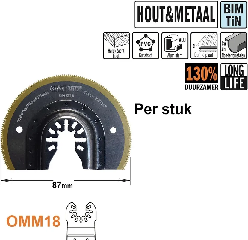 CMT OMM18-x1 Lame de scie ronde BIM/TiN Multitool pour bois et métal 87 mm 1 pièce