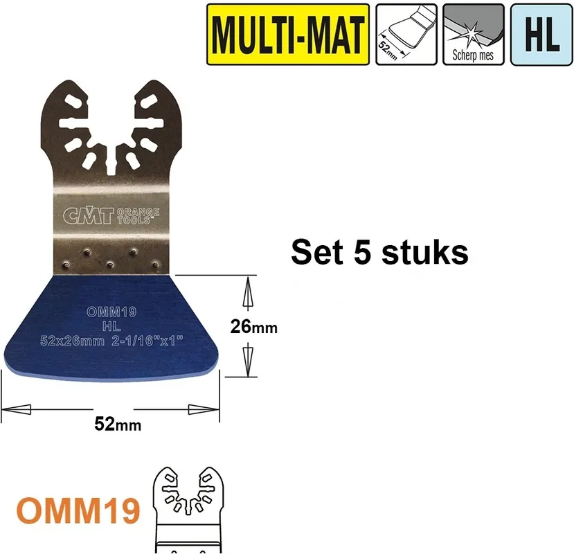 CMT OMM19-x5 HL Spatule/grattoir stable pour tous les matériaux 52 mm 5 pièces