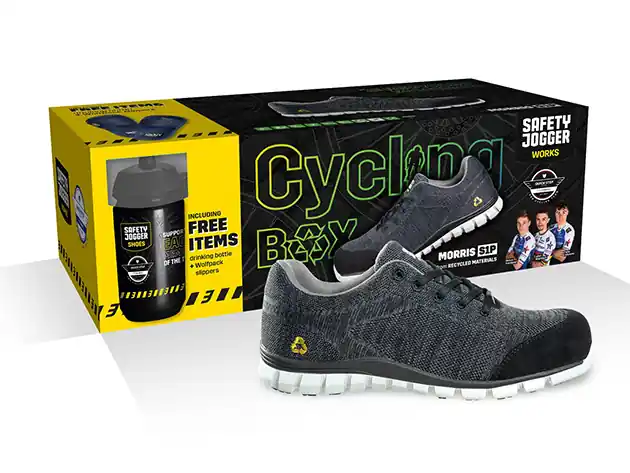 Safety Jogger CBMORRIS Coffre à vélo avec chaussure de sécurité Morris S1P, pantoufles et gourde