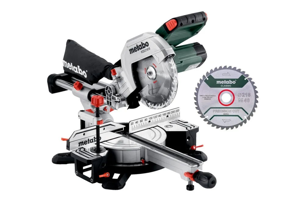 Metabo 613216900 Scie à onglets coulissante KGS 216 M + lame de scie supplémentaire