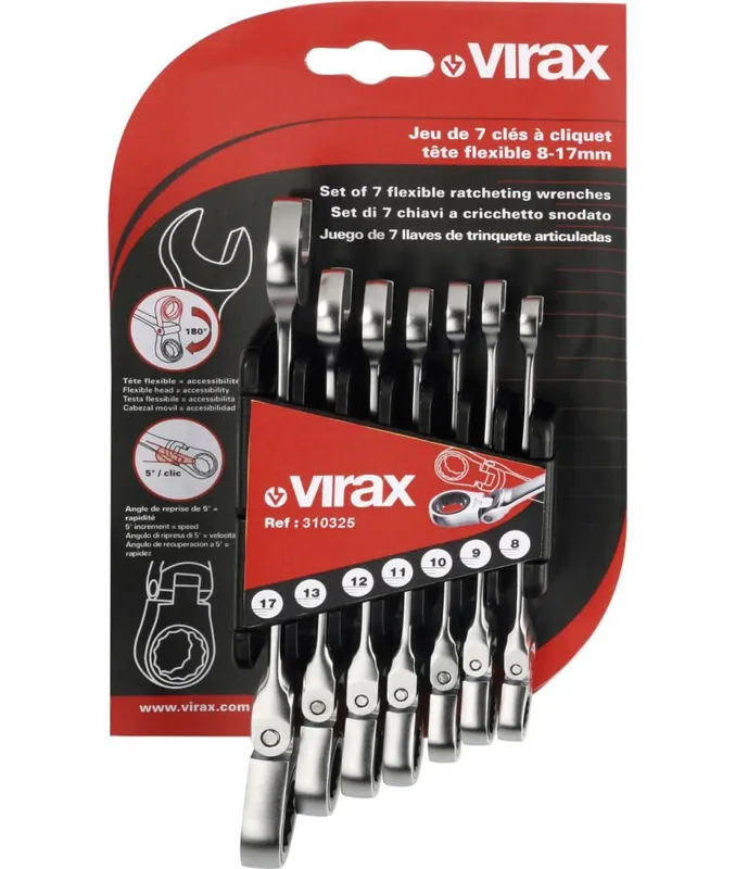 VIRAX 310325 Jeu de clés à anneau flexible et à cliquet 7 pièces