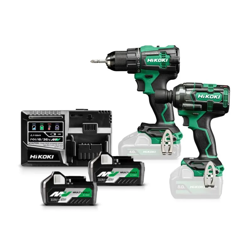 HIKOKI KC18DEWJZ Kit combiné - Perceuse sans fil DS18DE + Clé à chocs sans fil WR18DH 1/2" Multivolt 2.5Ah Li-Ion en HSC III