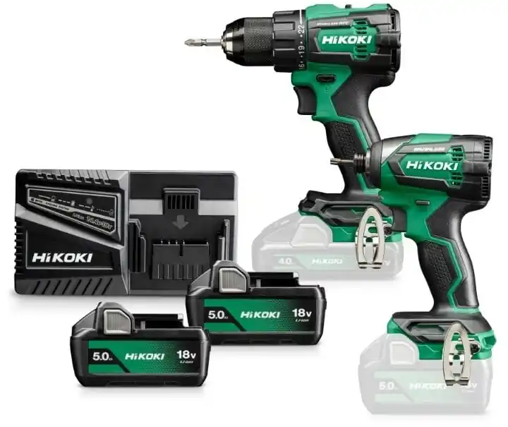 HIKOKI KC18DEWBZ Combokit perceuse sans fil DS18DE + visseuse à choc sans fil WH18DE 18V 2x 5.0Ah et chargeur en boîte