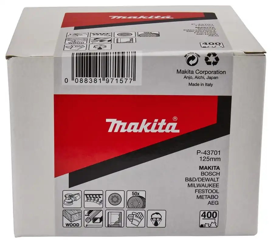 Makita Accessoires P-43701 Disque à poncer 125 mm K400 Rouge Velcro 50 pièces