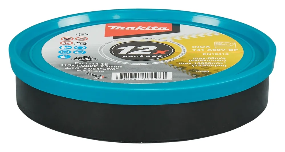 Makita Accessoires E-17114-12 Disque à tronçonner en acier inoxydable 115 x 22,23 x 1 mm 12 pièces