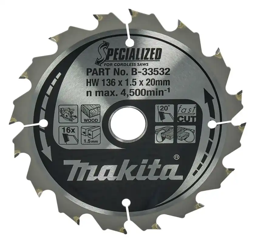 Makita Accessoires B-33532 Lame de scie circulaire spécialisée Bois ATAF 136 x 20 x 1,5 mm T16