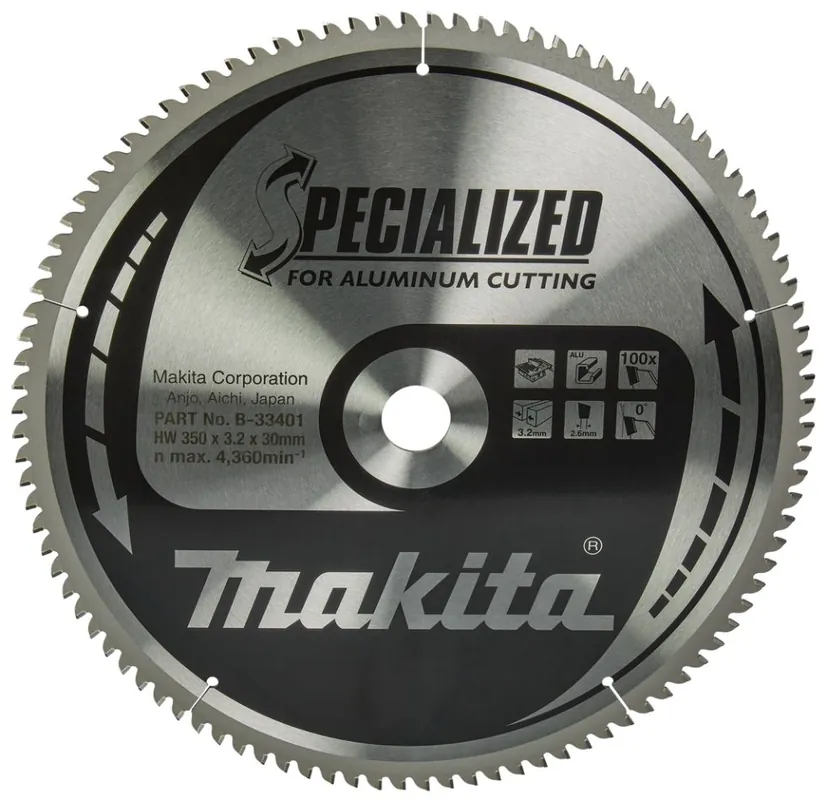 Makita Accessoires B-33401 Lame de scie à table spécialisée Aluminium TCG 350 x 30 x 3,2 mm T100