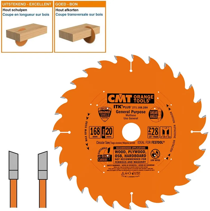 CMT 271.168.28H ITK-Plus Lame de scie pour pâte à papier et tronçonnage Bois avec dents en carbure 168 x 20 x 1,2 x 28T