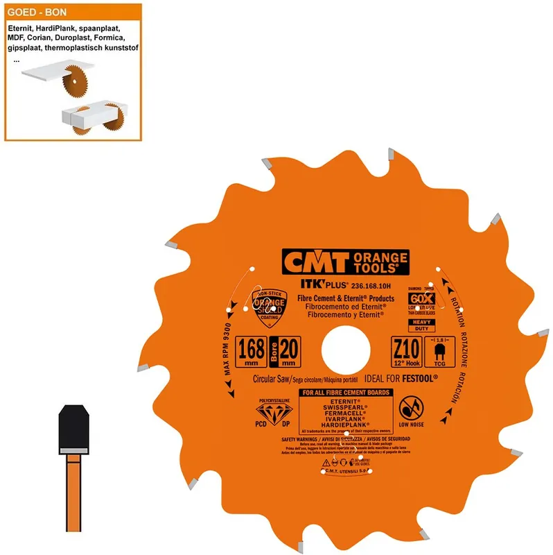 CMT 236.168.10H ITK-Plus Lame de scie circulaire pour matériaux extrêmement abrasifs 168 x 20 x 1,2 x 10T