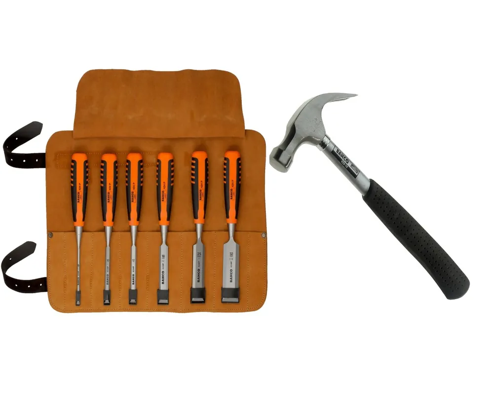 Bahco 434-S6-LR+429-16 Coffret de ciseaux professionnels ERGO dans un étui en cuir 6 pièces + marteau à griffes 429-16