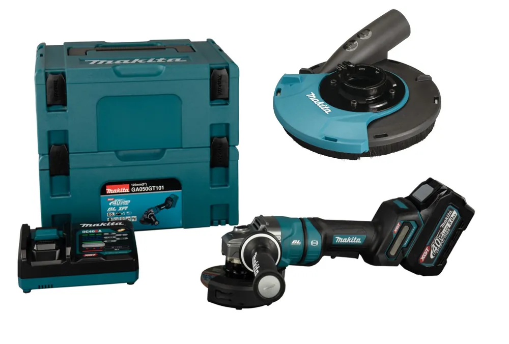 Makita GA050GT101Kap Meuleuse d‘angle Accu 125mm 40V Max 5.0Ah Li-Ion en Mbox + capot d‘aspiration disque de coupe 115-125 mm