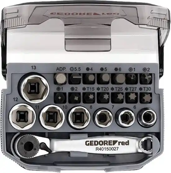 Gedore RED 3300026 R49005023 Jeu de clés à douilles à cliquet 1 avec adaptateur Bit-Fix 23 pièces