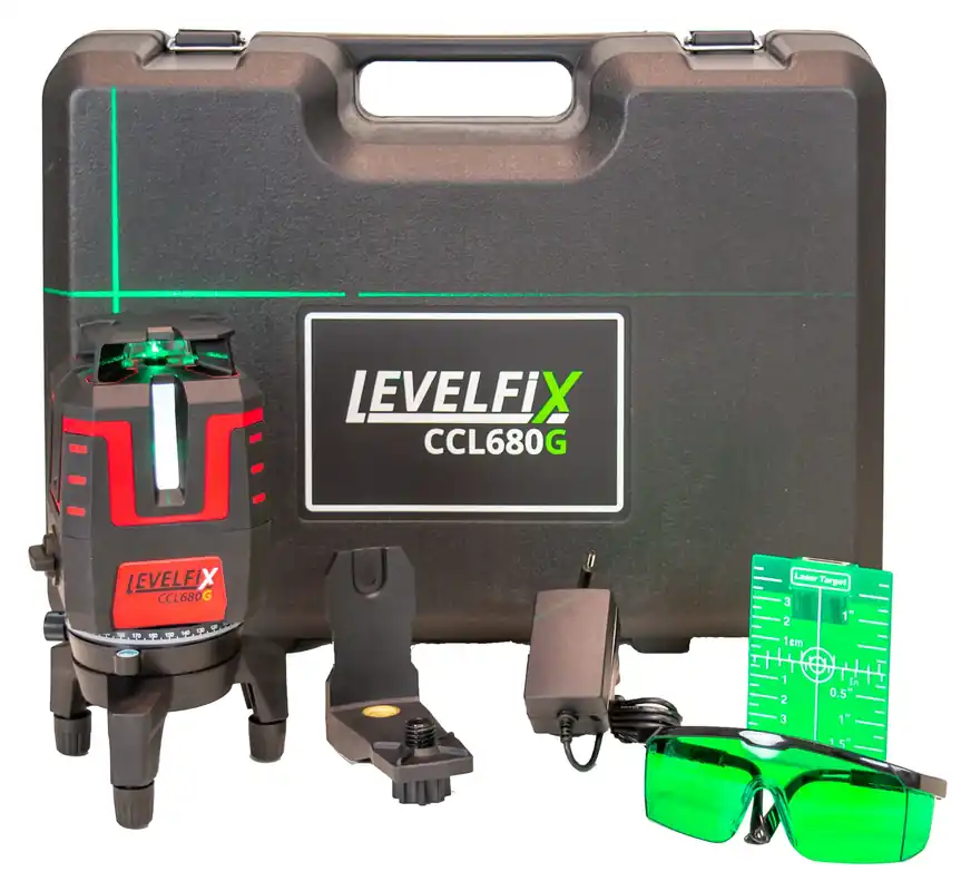 Levelfix 556156 CCL680G 360° Cross Line Laser Green - 360° horizontal, 4 lignes verticales et point bas