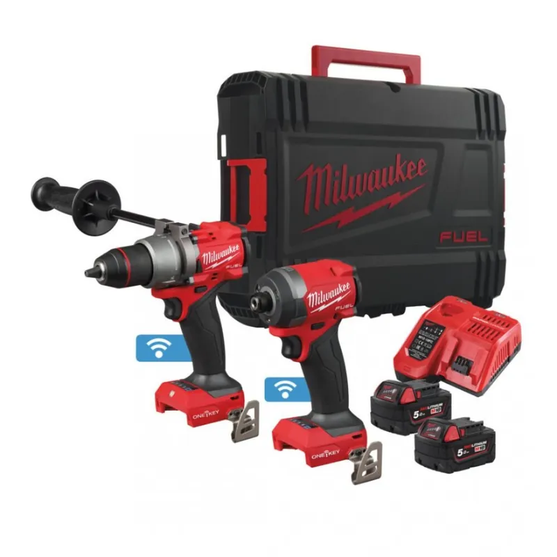 Milwaukee 4933493244 M18 FPP2A3-502X Powerpack 18V 5.0Ah Li-Ion - Perceuse à percussion M18 ONEPD3 + Visseuse à percussion M18 ONEID3 en mallette