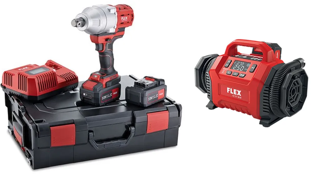 Flex-tools 532036 IW 1/2" 950 18.0-EC 5.0/Set Accu Impact Wrench 1/2‘ 18V 5.0Ah Li-Ion in L-Boxx + CI 11 18V/12V Accu Air Pump