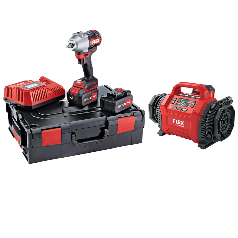 Flex-tools 532035 IW 1/2" 750 18.0-EC/5.0 Set Accu Impact Wrench 1/2" 18V 5.0Ah Li-Ion en L-Boxx + CI 11 Batterie 18V/12V Pompe à air