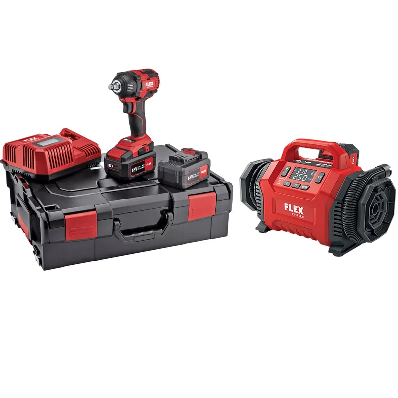 Flex-tools 532034 IW 1/2" 18.0-EC/5.0 Set Accu Impact Wrench 1/2" 18V 5.0Ah Li-Ion en L-Boxx + CI 11 Batterie 18V/12V Pompe à air