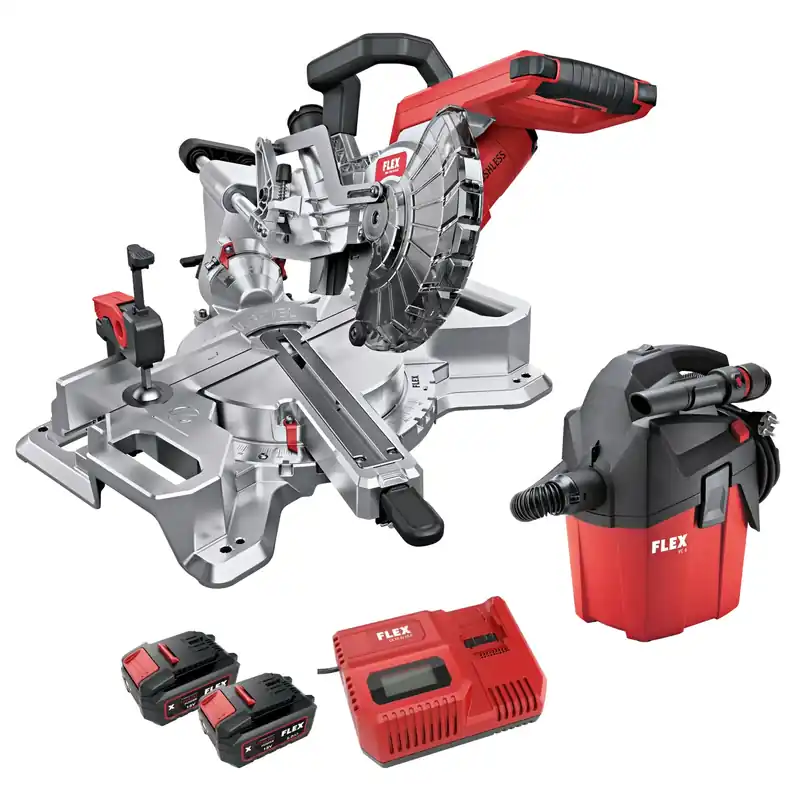 Flex-tools 532032 SMS 190 18.0-EC Tronçonneuse Accu 190 mm + P-Set 55 R Accu Set 18V 5.0Ah + VC 6 L MC batterie piston