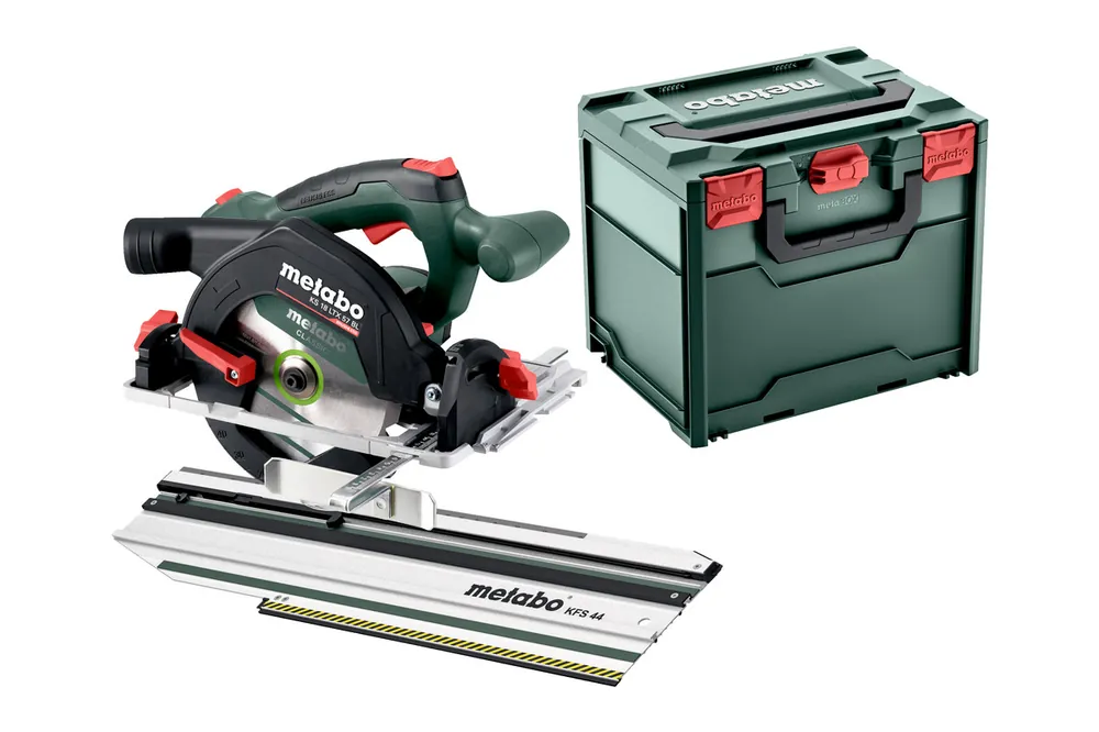 Metabo 691223000 KS 18 LTX 57 BL scie circulaire sans fil 18V excl. batteries et chargeur + rail de tronçonnage KFS 44