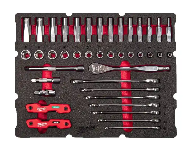 Milwaukee Accessoires 4932493640 Jeu de clés à anneaux et de douilles PACKOUT Foam Inlay 55 pièces