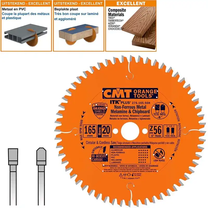 CMT 276.165.56H Lame de scie fine pour métaux non ferreux et matériaux durs 165 x 20 x 56T