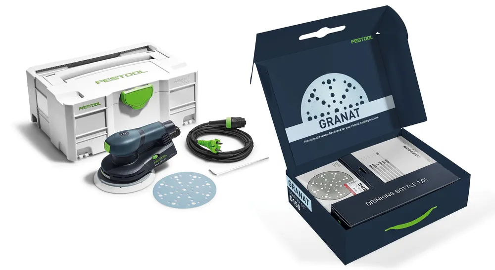 Festool 578188 ETS EC 150/5 GR-Set P Random Orbit Sander + STF D150/48 GR-Set P Granat sanding disc set