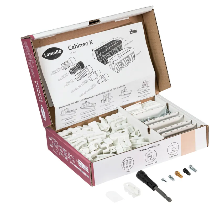 Lamello 186307 Cabineo X Starter Set Connecteur pour meubles et assiettes Blanc