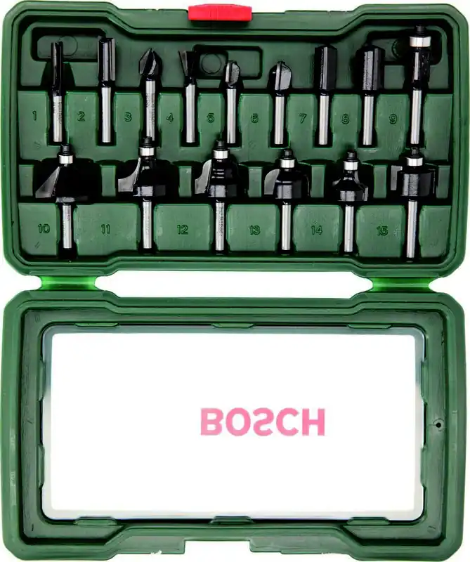 Bosch Vert Accessoires 2607019468 Promoline HM set de toupies 1/4" 15 pièces