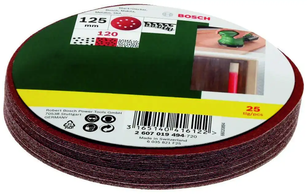 Bosch Vert Accessoires 2607019494 Jeu de papier abrasif excentrique ø 125mm K120 25-pièces